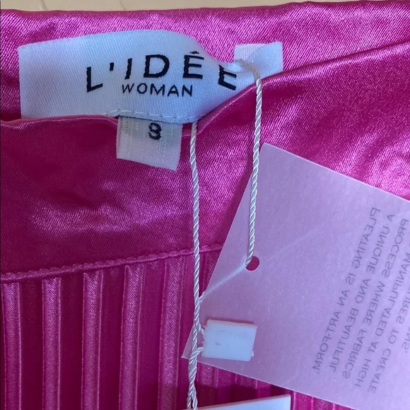 NWT L'idee Elegant Hot Pink Pleated Wide Leg Pant + Halter Top Set